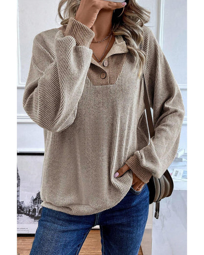 Jet Stream Color Contrast Ribbed Loose Fit Long Sleeve Top - S