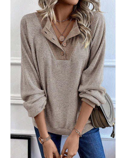 Jet Stream Color Contrast Ribbed Loose Fit Long Sleeve Top - S