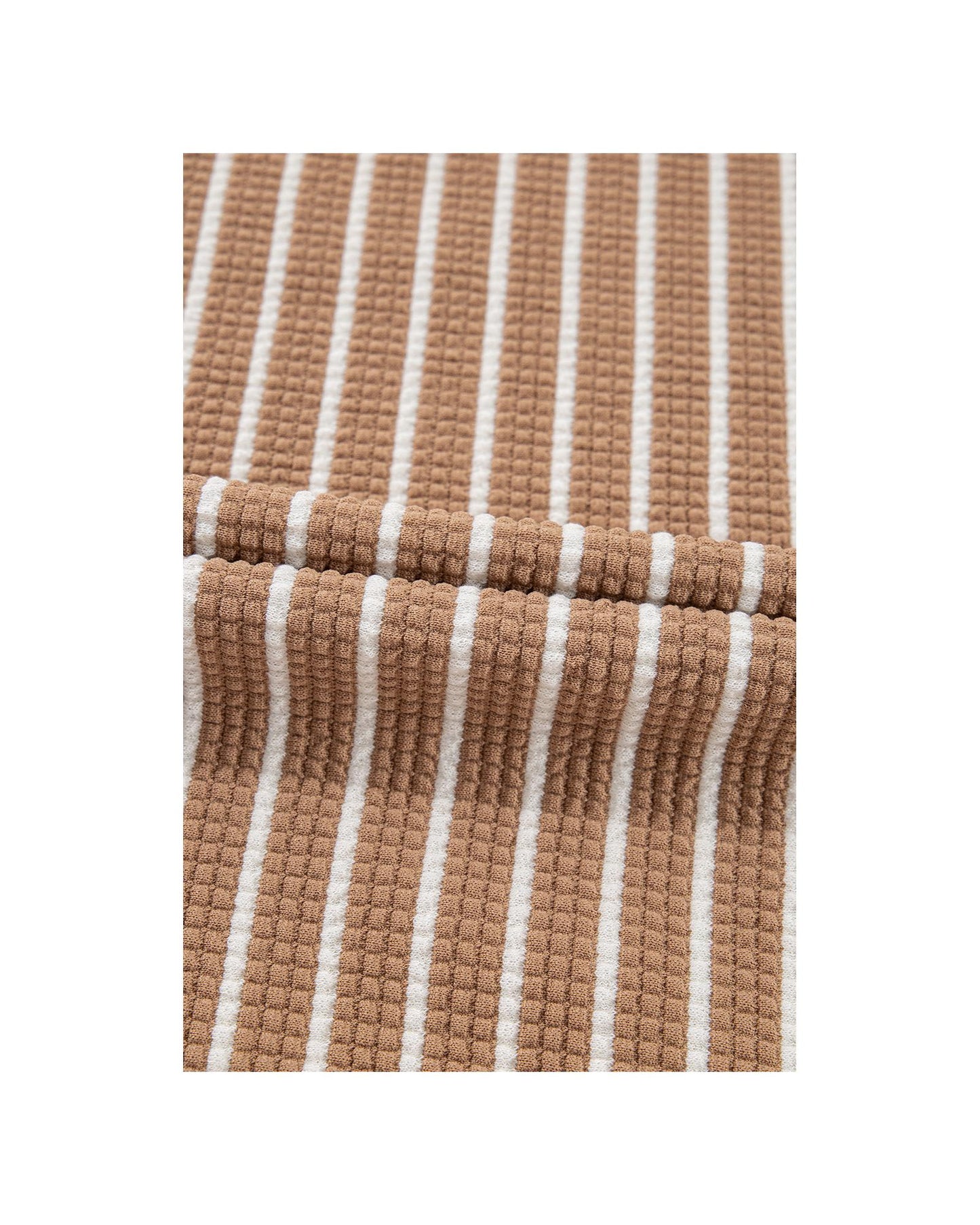 Khaki Stripe Patched Edge Textured Round Neck Long Sleeve Top - XL