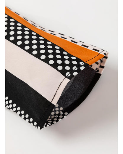 Orange Geo Print Colorblock Notched V Neck Blouse - S