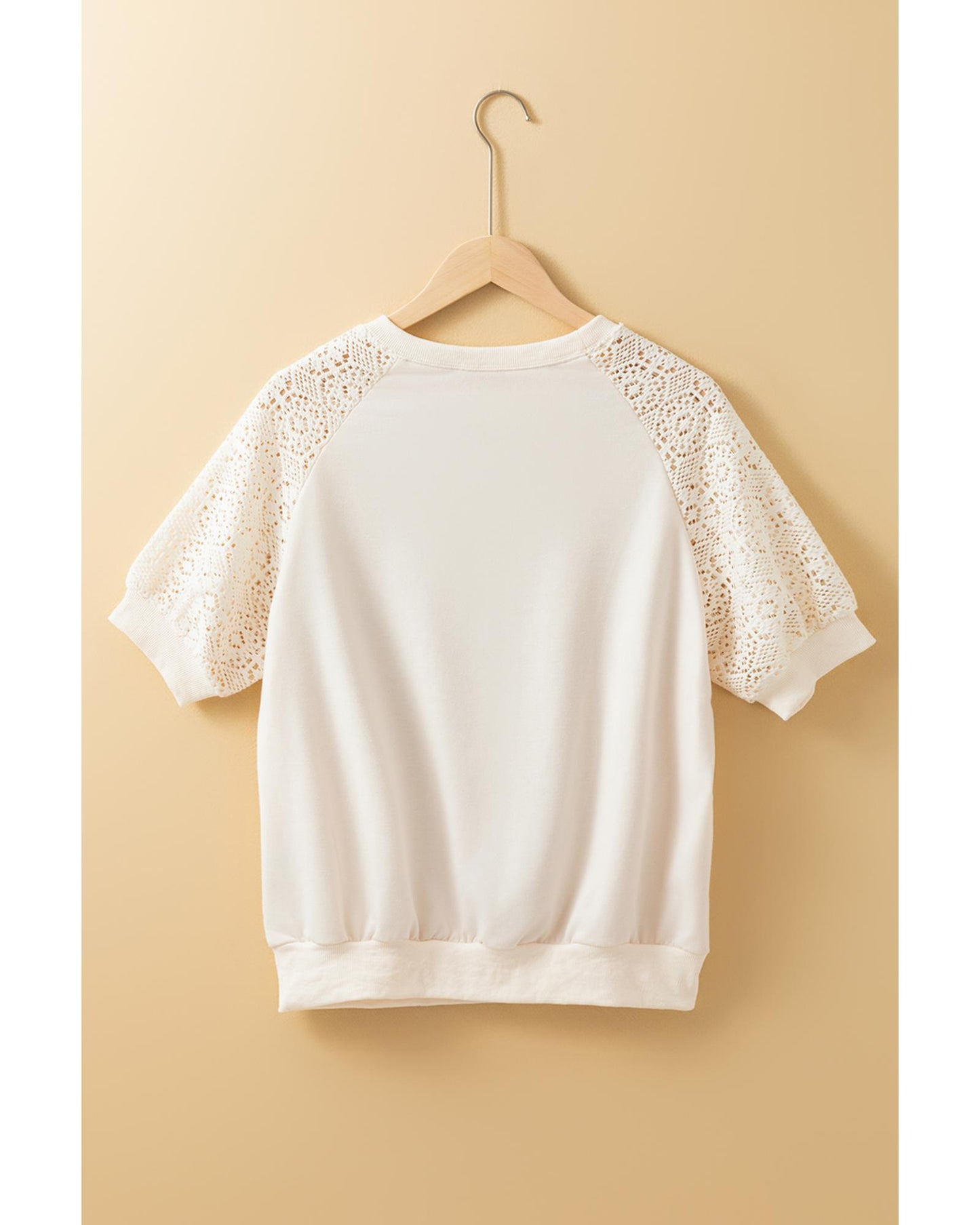 Jet Stream Lace Crochet Short Sleeve Round Neck T Shirt - M