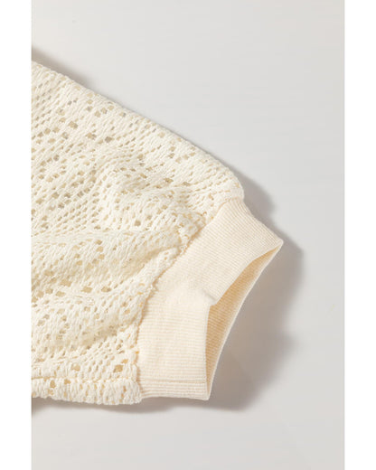 Jet Stream Lace Crochet Short Sleeve Round Neck T Shirt - M