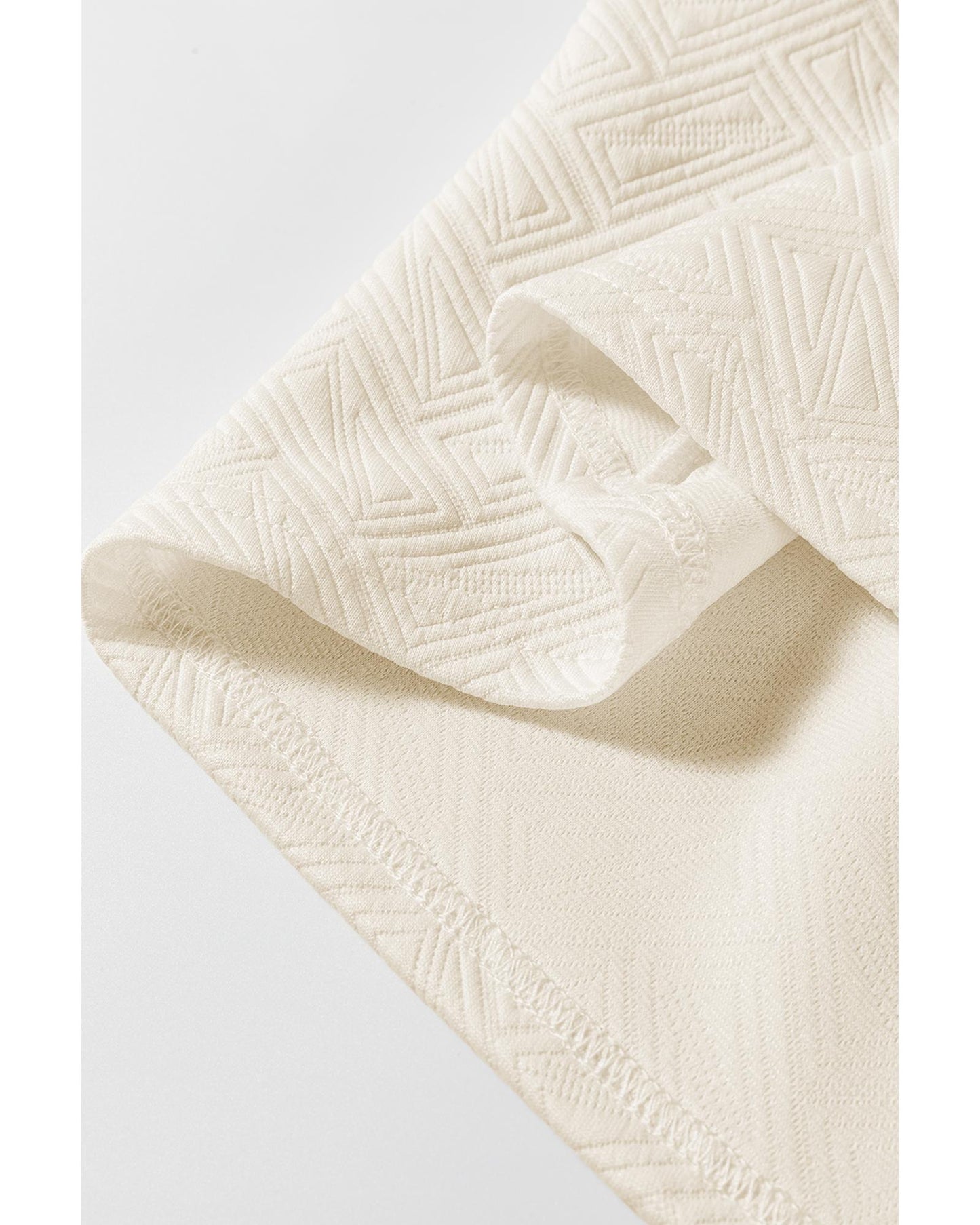 Beige Preppy Striped Trim Textured Quarter Zipper Colorblock Short Sleeve Top - M