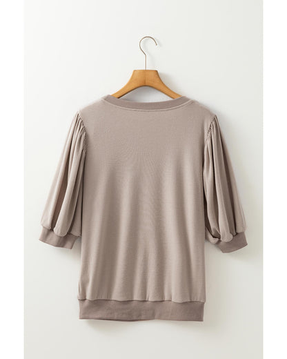 Goat Half Lantern Sleeve Solid Colour Pullover Top - S