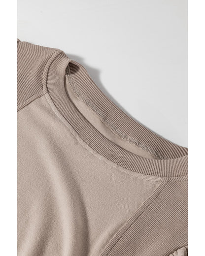 Goat Half Lantern Sleeve Solid Colour Pullover Top - S