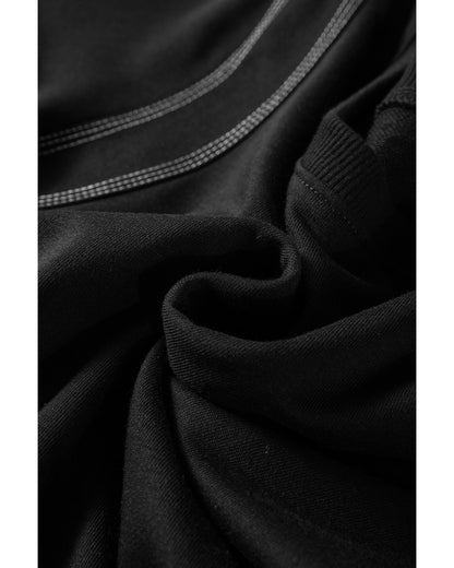 Black Contrast Stitches Detail Puffy Half Sleeve Blouse - M