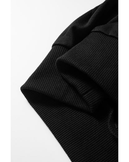 Black Contrast Stitches Detail Puffy Half Sleeve Blouse - M