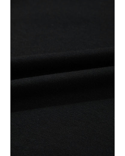 Black Contrast Stitches Detail Puffy Half Sleeve Blouse - M