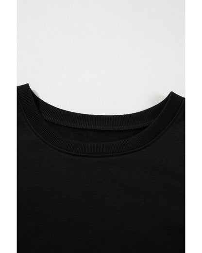 Black Contrast Stitches Detail Puffy Half Sleeve Blouse - M