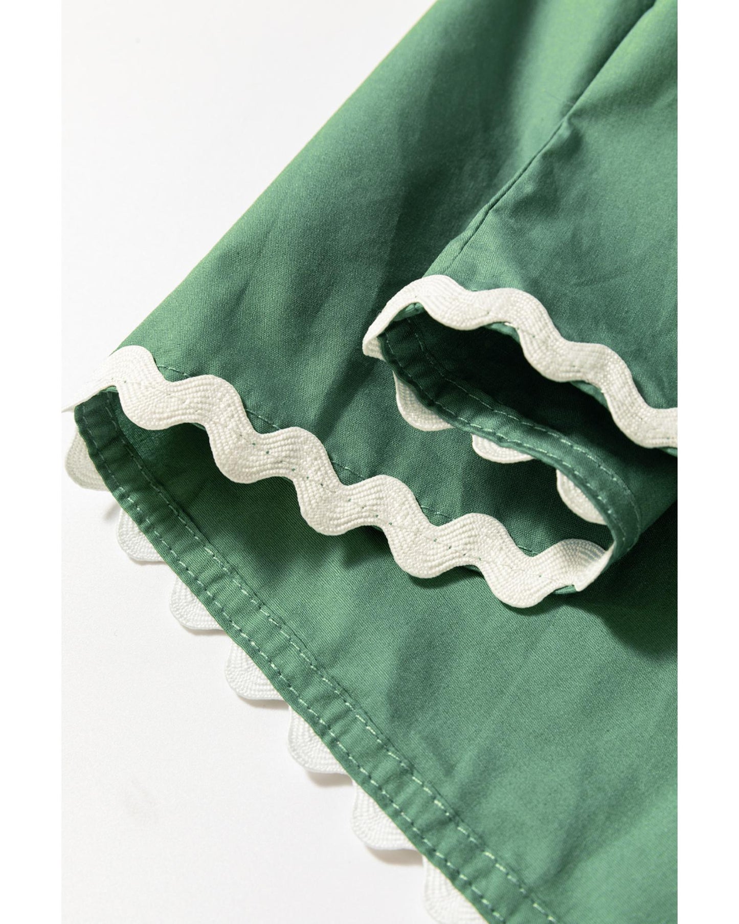 Mist Green Ric Rac Trim Tie Split Neck Short Sleeve Blouse - S