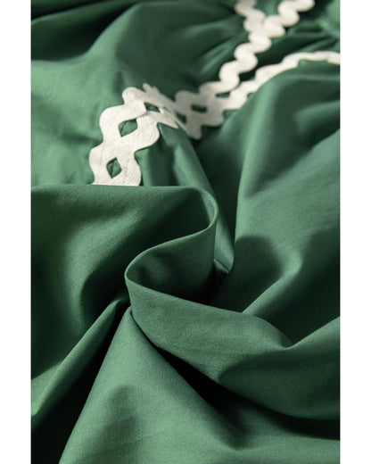 Mist Green Ric Rac Trim Tie Split Neck Short Sleeve Blouse - S