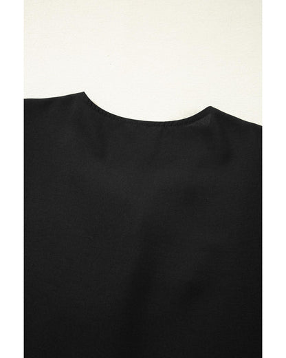 Black Puff Sleeve Bowknot Front Peplum Blouse - S