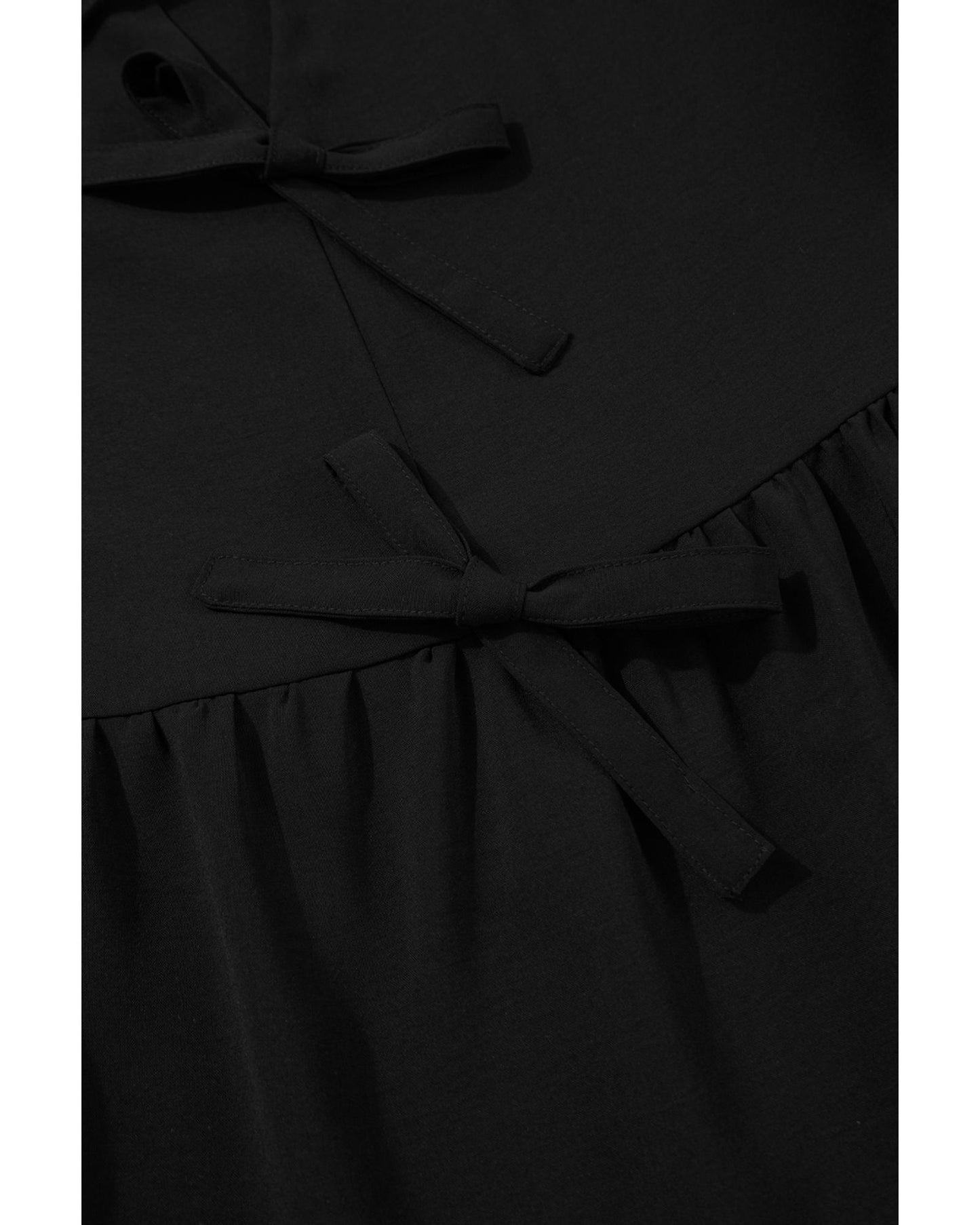 Black Puff Sleeve Bowknot Front Peplum Blouse - S