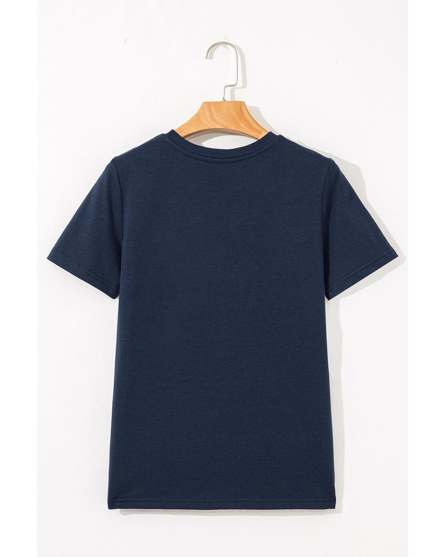 Dirty blue Solid Color Toothpick Stripe Round Neck T Shirt - S