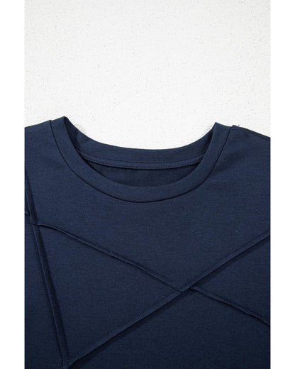 Dirty blue Solid Color Toothpick Stripe Round Neck T Shirt - S