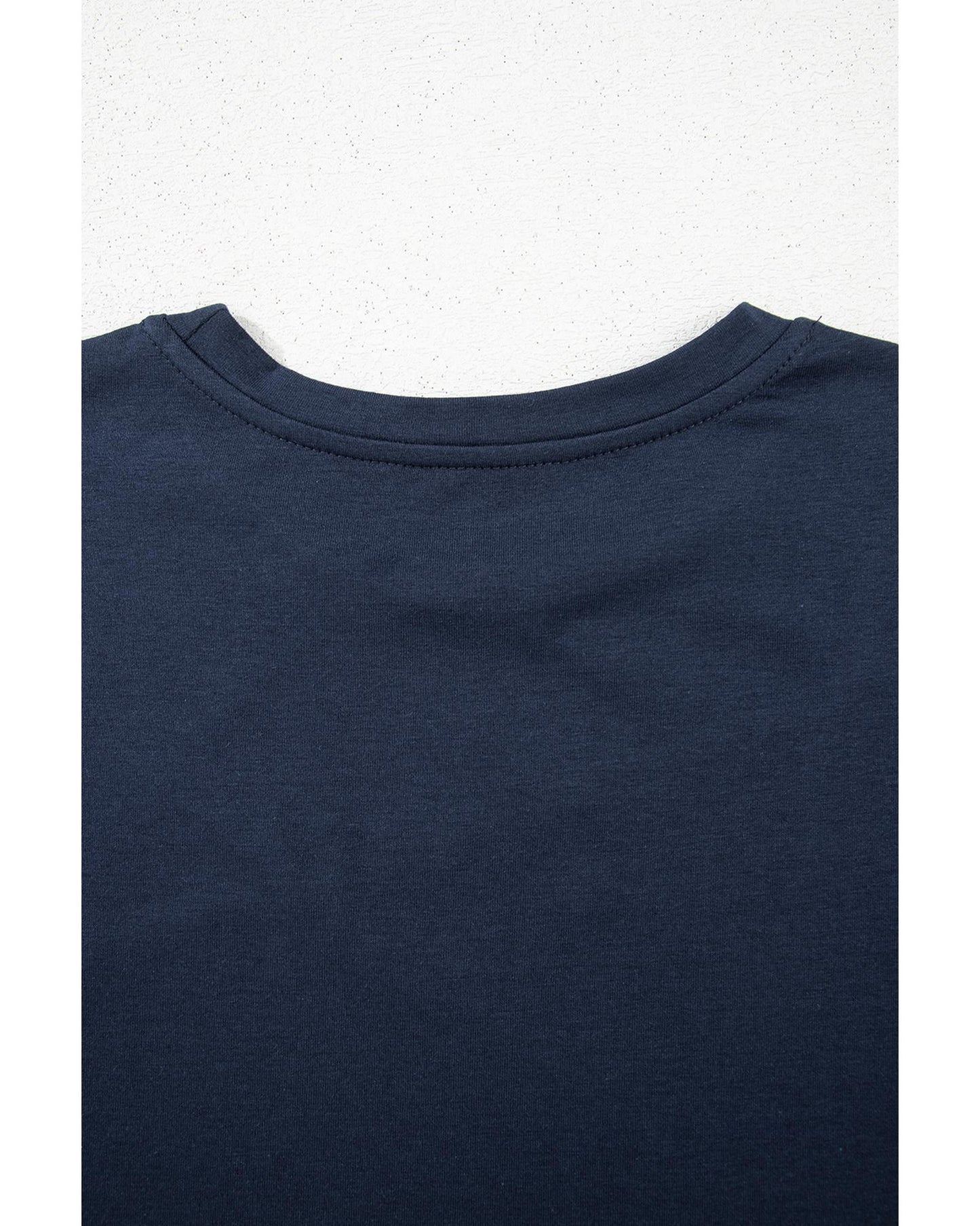 Dirty blue Solid Color Toothpick Stripe Round Neck T Shirt - S