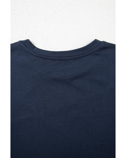 Dirty blue Solid Color Toothpick Stripe Round Neck T Shirt - S