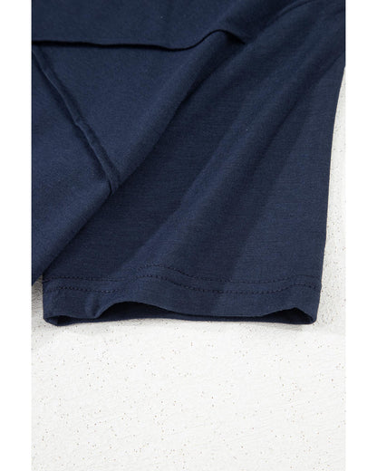 Dirty blue Solid Color Toothpick Stripe Round Neck T Shirt - S