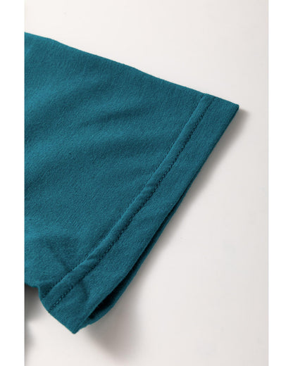 Blue Sapphire Solid Color Toothpick Stripe Round Neck T Shirt - L