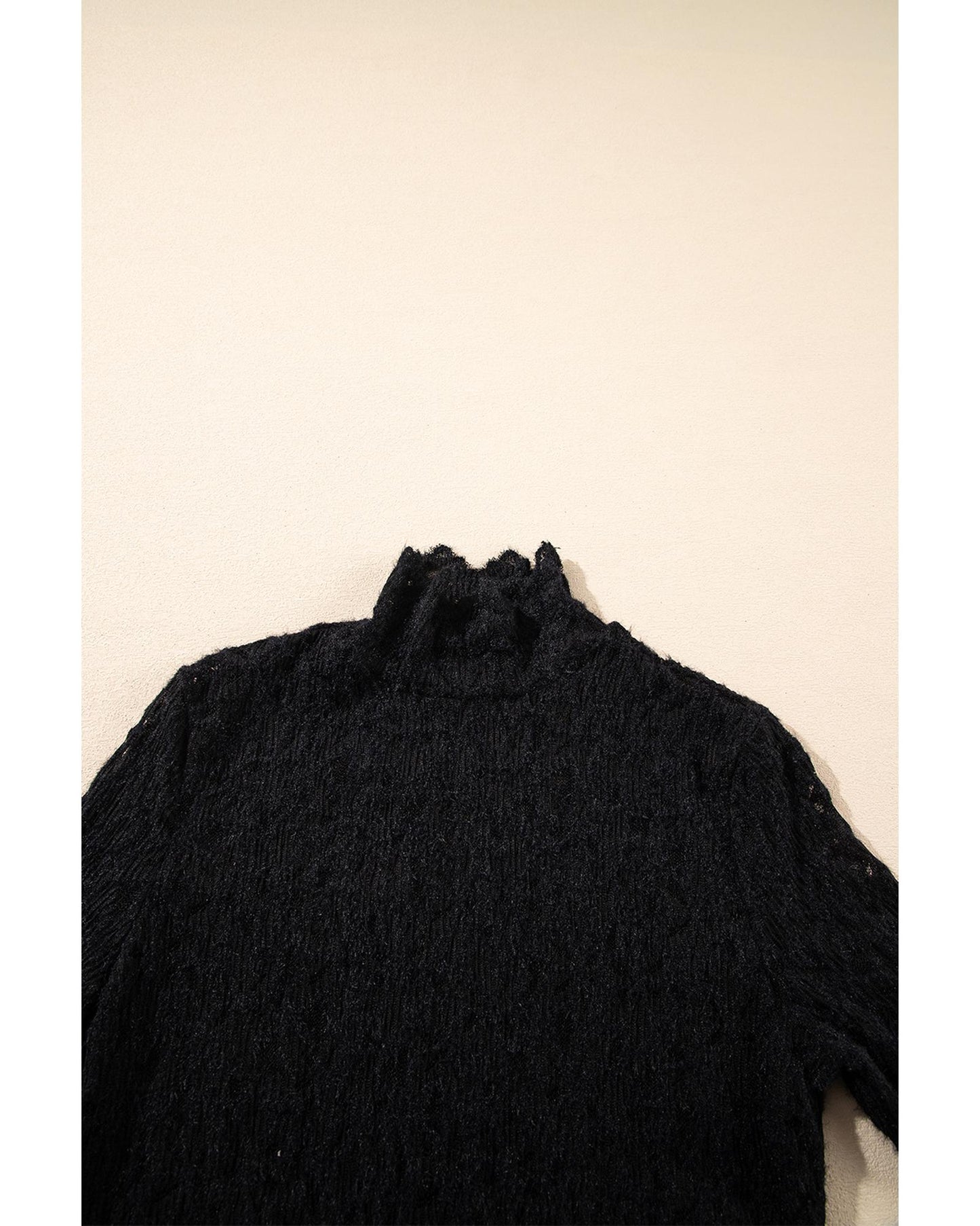 Black Flower Lace See Through Mock Neck Long Sleeve Top - L