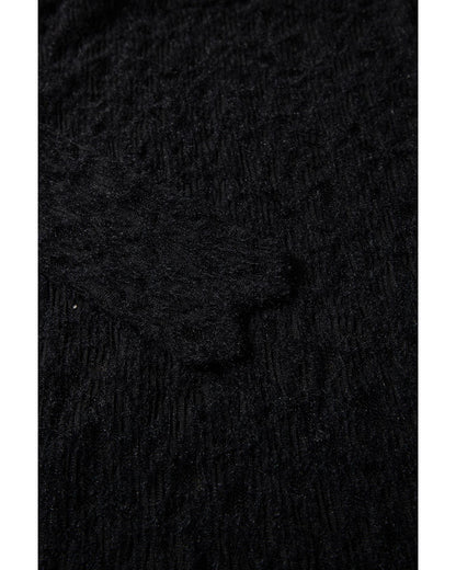 Black Flower Lace See Through Mock Neck Long Sleeve Top - L