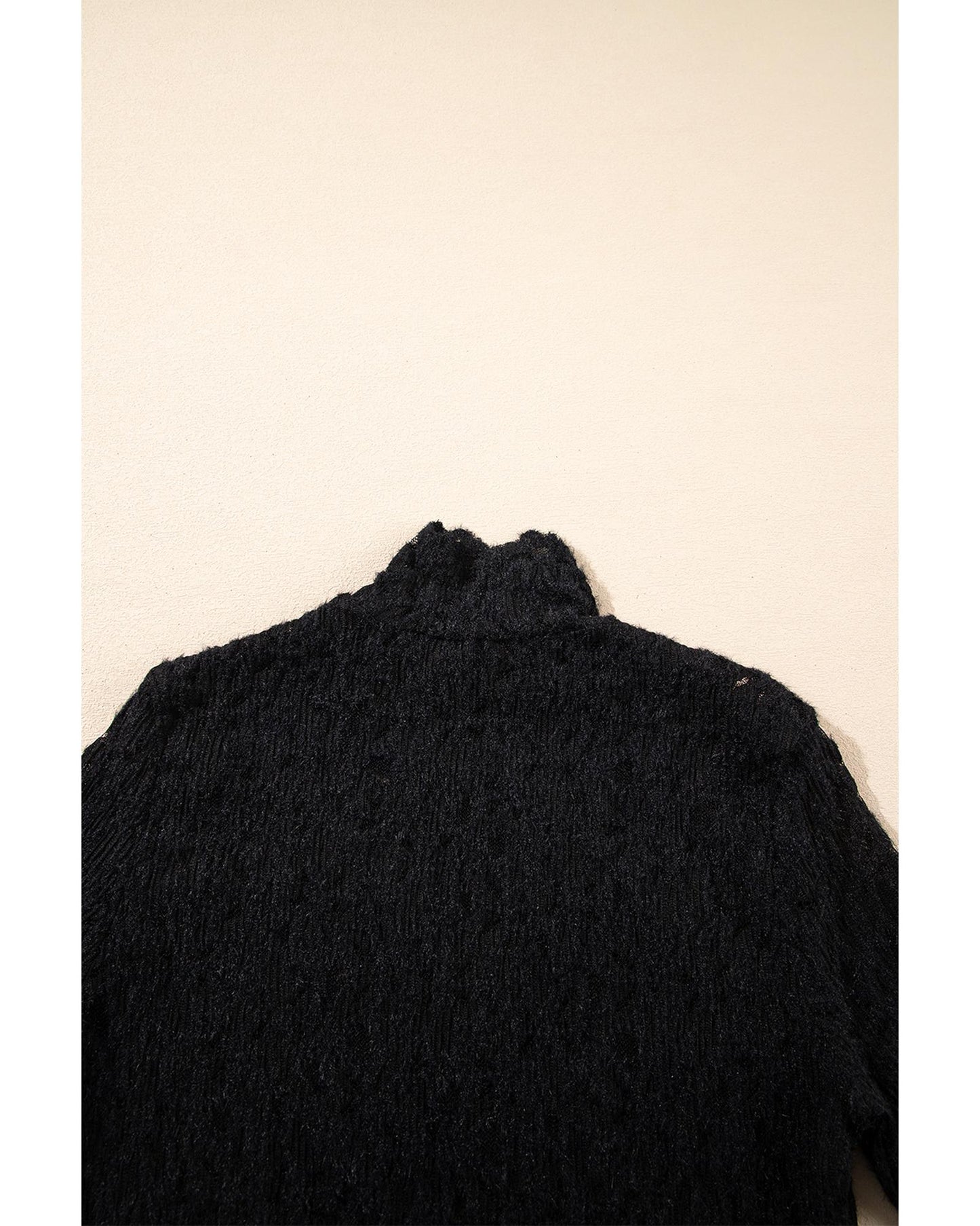 Black Flower Lace See Through Mock Neck Long Sleeve Top - L