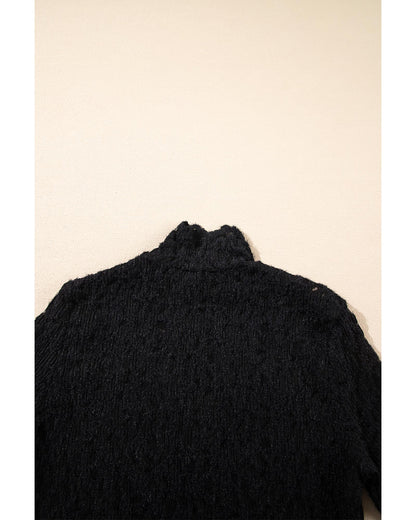 Black Flower Lace See Through Mock Neck Long Sleeve Top - L