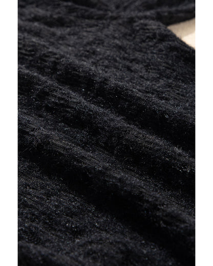 Black Flower Lace See Through Mock Neck Long Sleeve Top - L