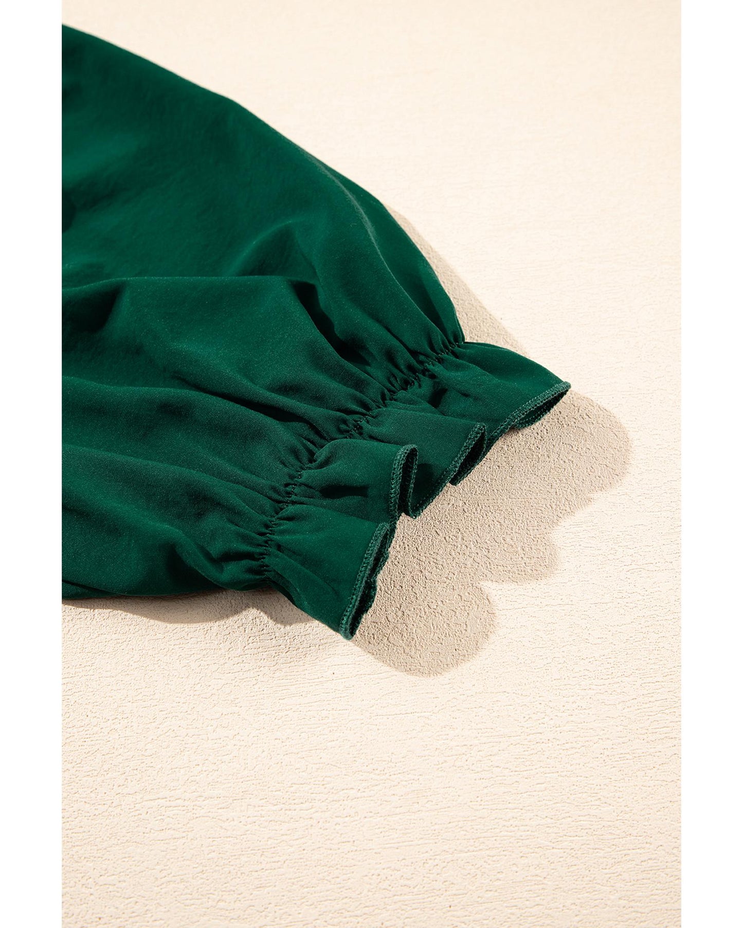 Blackish Green Solid Puff Sleeve Frilled Trim Elegant Blouse - M