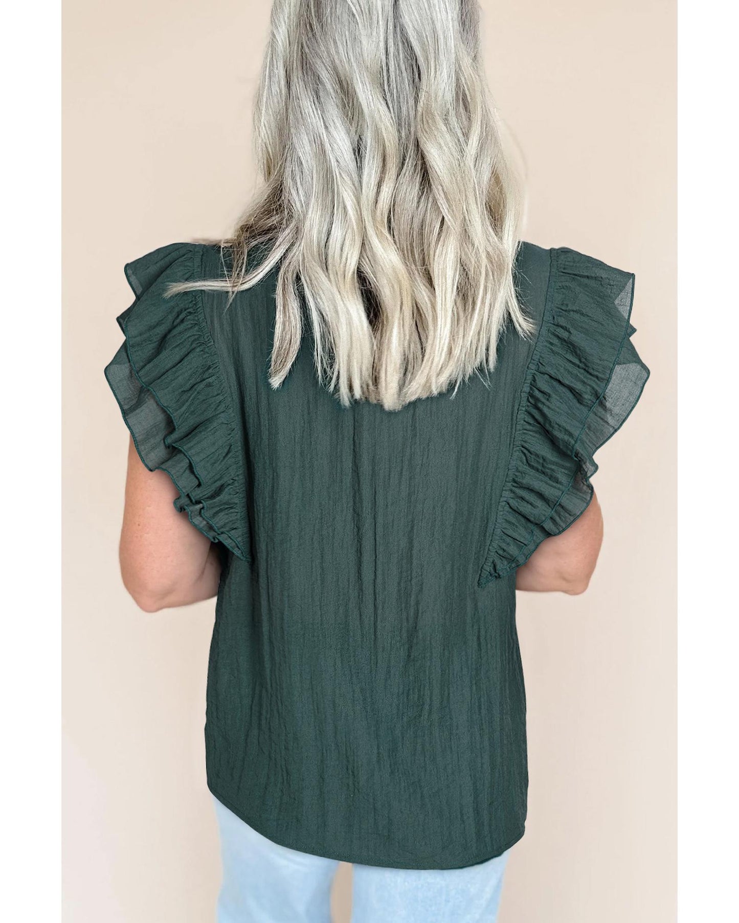 Skobeloff Frilled V Neck Ruffled Cap Sleeve Blouse - M