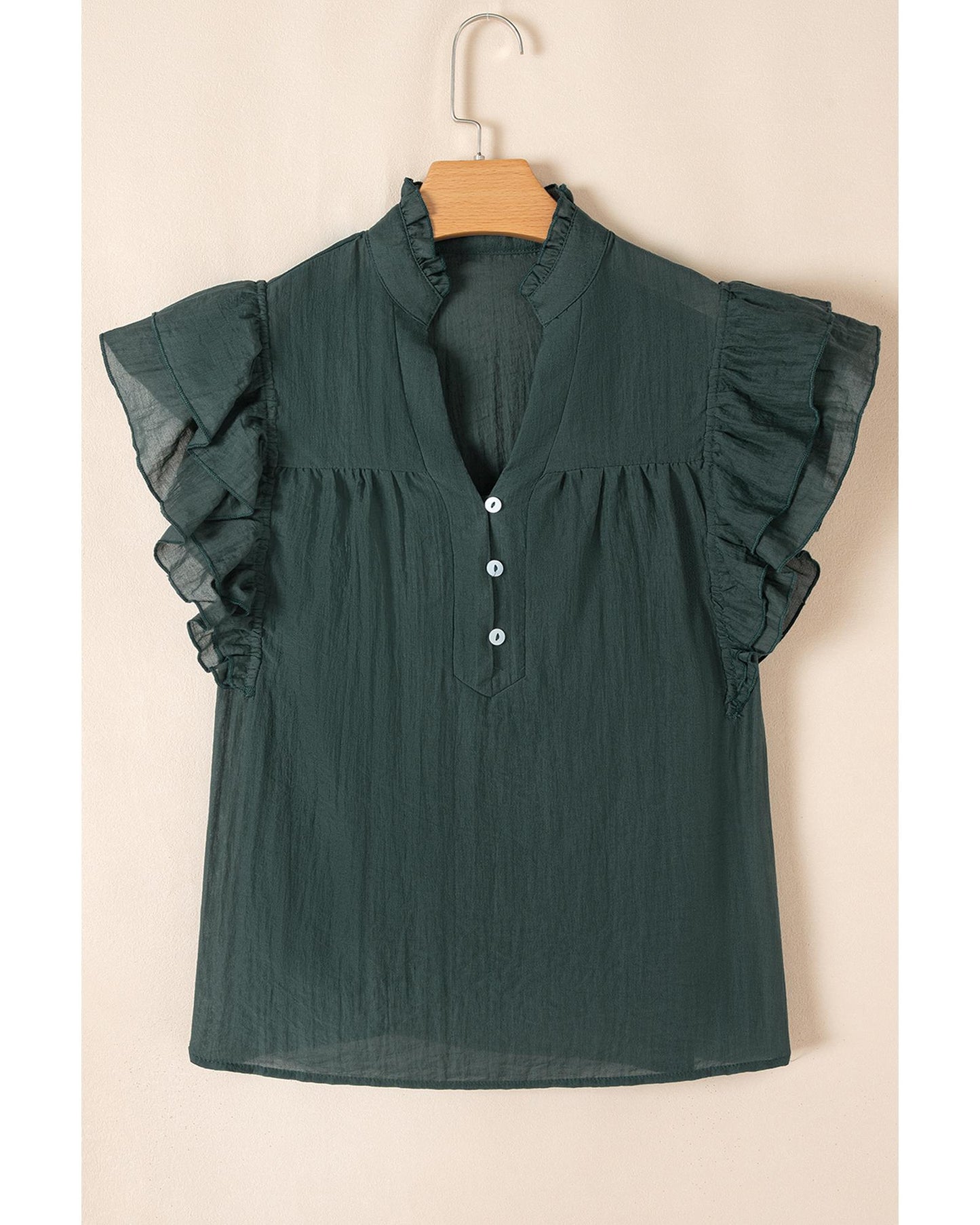 Skobeloff Frilled V Neck Ruffled Cap Sleeve Blouse - M