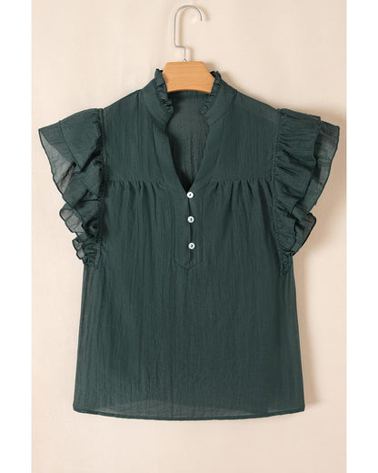Skobeloff Frilled V Neck Ruffled Cap Sleeve Blouse - M