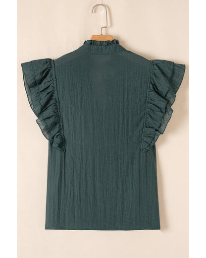 Skobeloff Frilled V Neck Ruffled Cap Sleeve Blouse - M