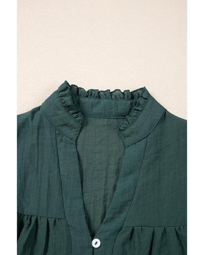 Skobeloff Frilled V Neck Ruffled Cap Sleeve Blouse - M