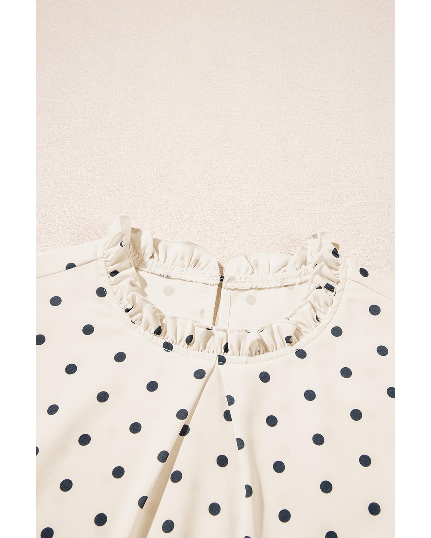 Apricot Polka Dot Print Frilled Collar Lantern Sleeve Blouse - M