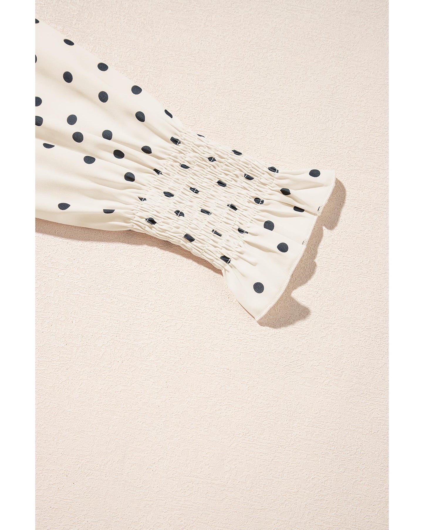 Apricot Polka Dot Print Frilled Collar Lantern Sleeve Blouse - M