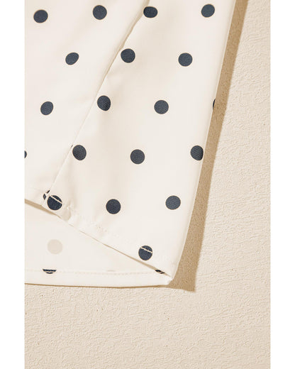 Apricot Polka Dot Print Frilled Collar Lantern Sleeve Blouse - M