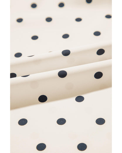 Apricot Polka Dot Print Frilled Collar Lantern Sleeve Blouse - M