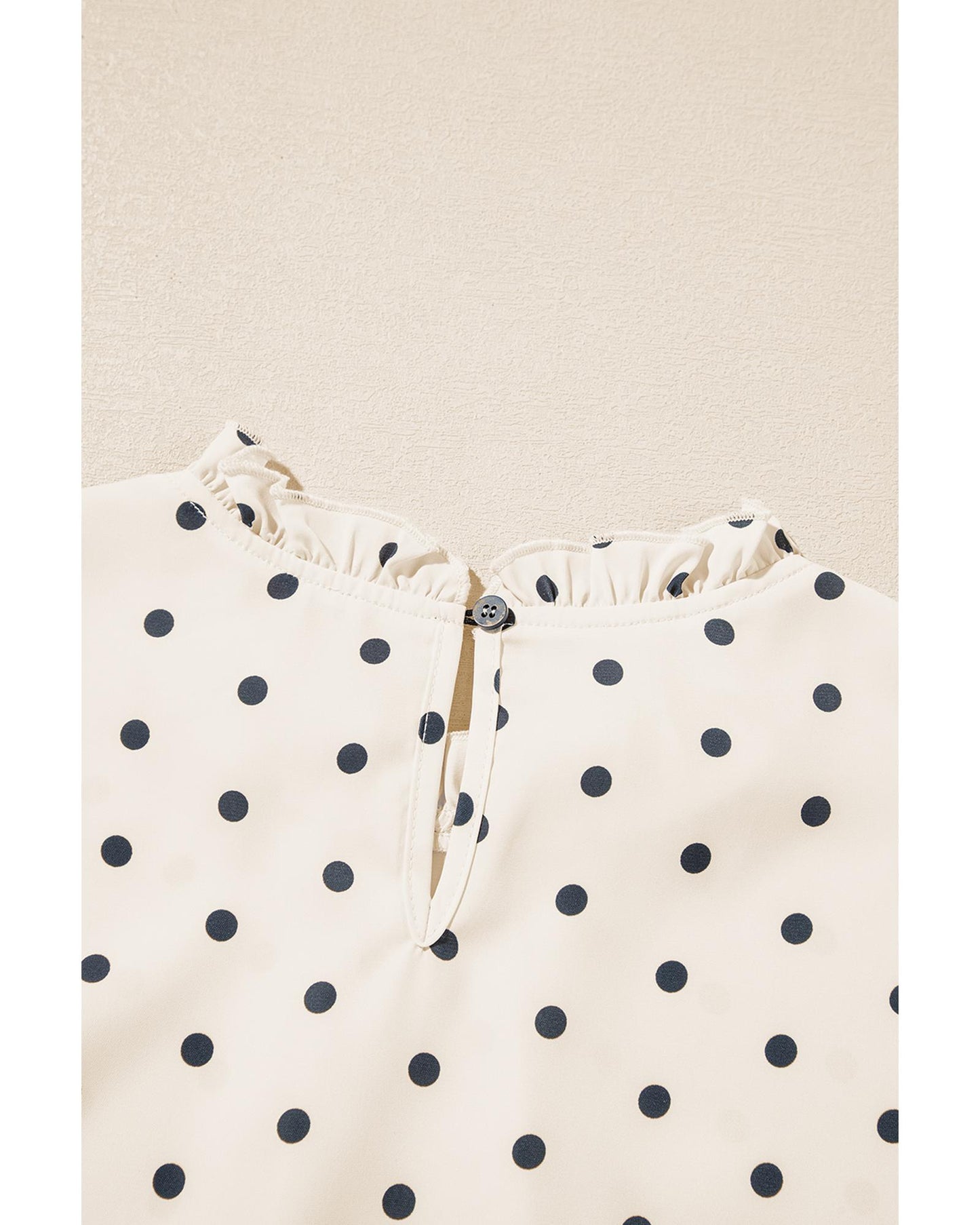 Apricot Polka Dot Print Frilled Collar Lantern Sleeve Blouse - M