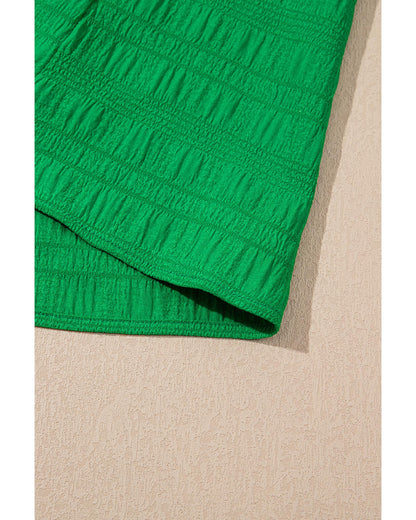 Dark Green Textured Ruffled Sleeve Round Neck Top - S