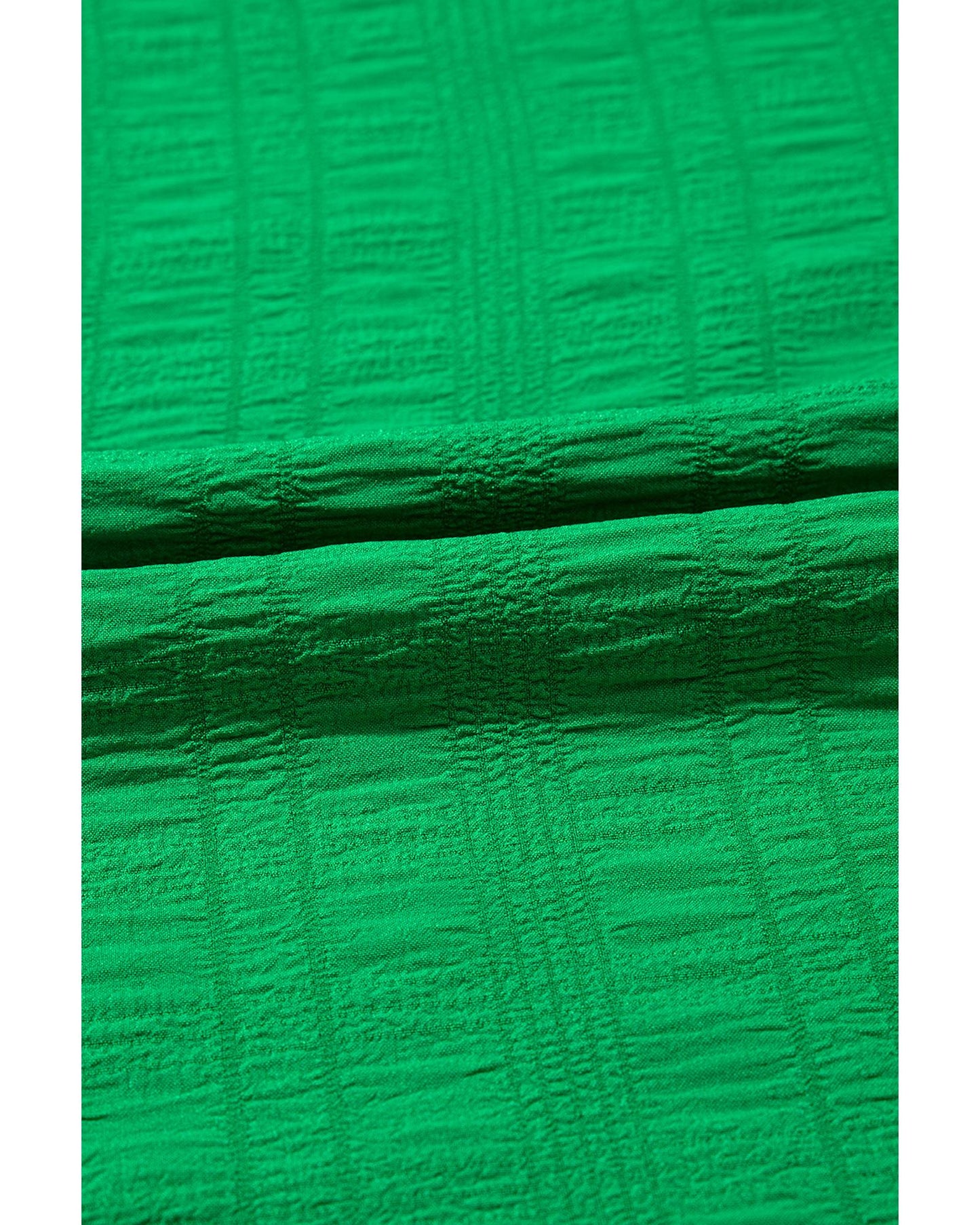 Dark Green Textured Ruffled Sleeve Round Neck Top - S