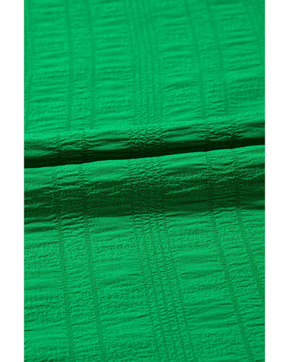 Dark Green Textured Ruffled Sleeve Round Neck Top - S