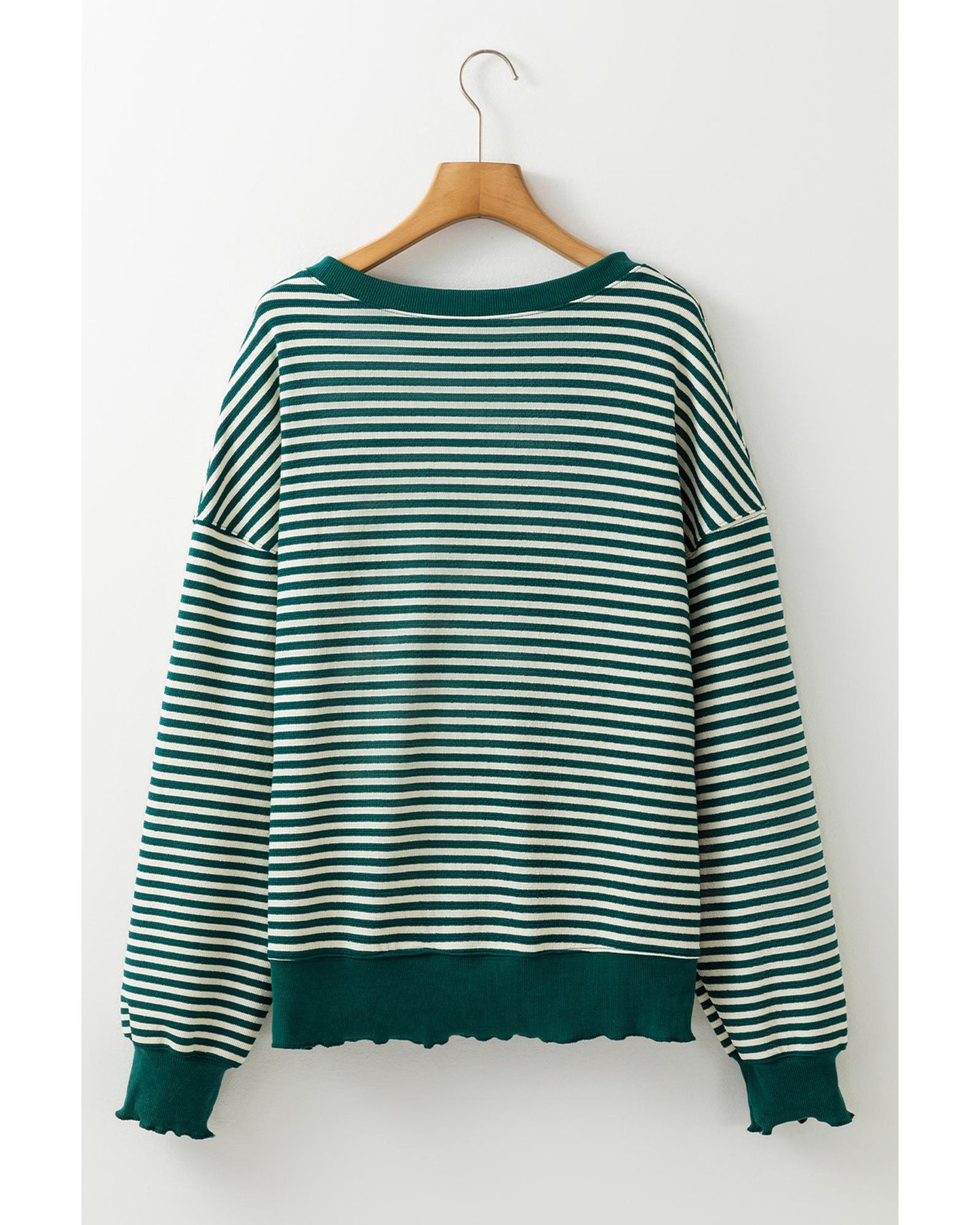 Green Stripe Turkey Pattern Drop Shoulder Pullover Top - L