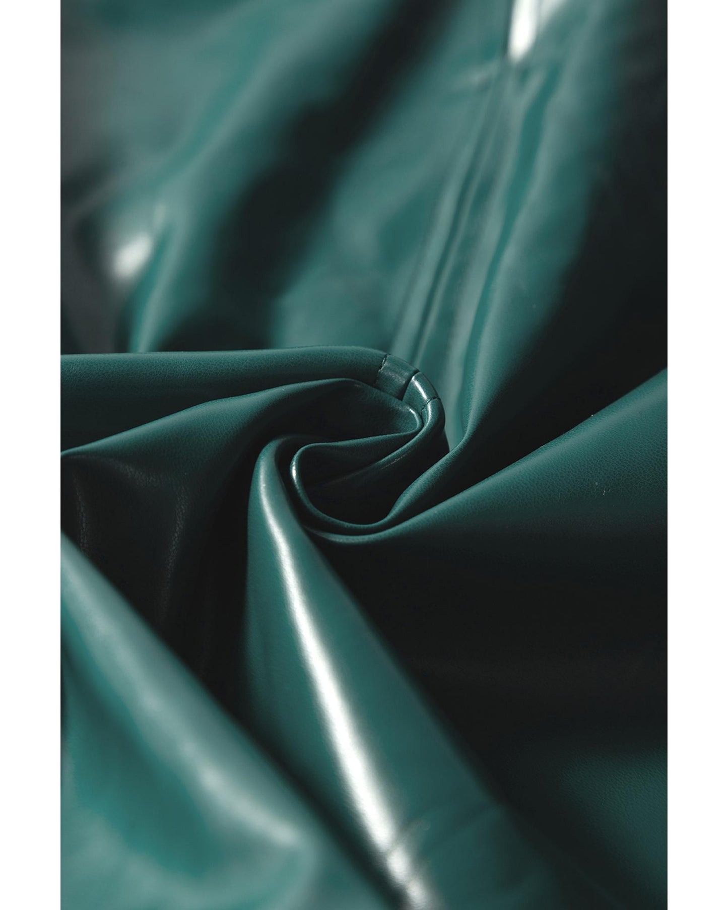 Sea Green  Notched V Neck Short Puff Sleeve PU Leather Blouse - M