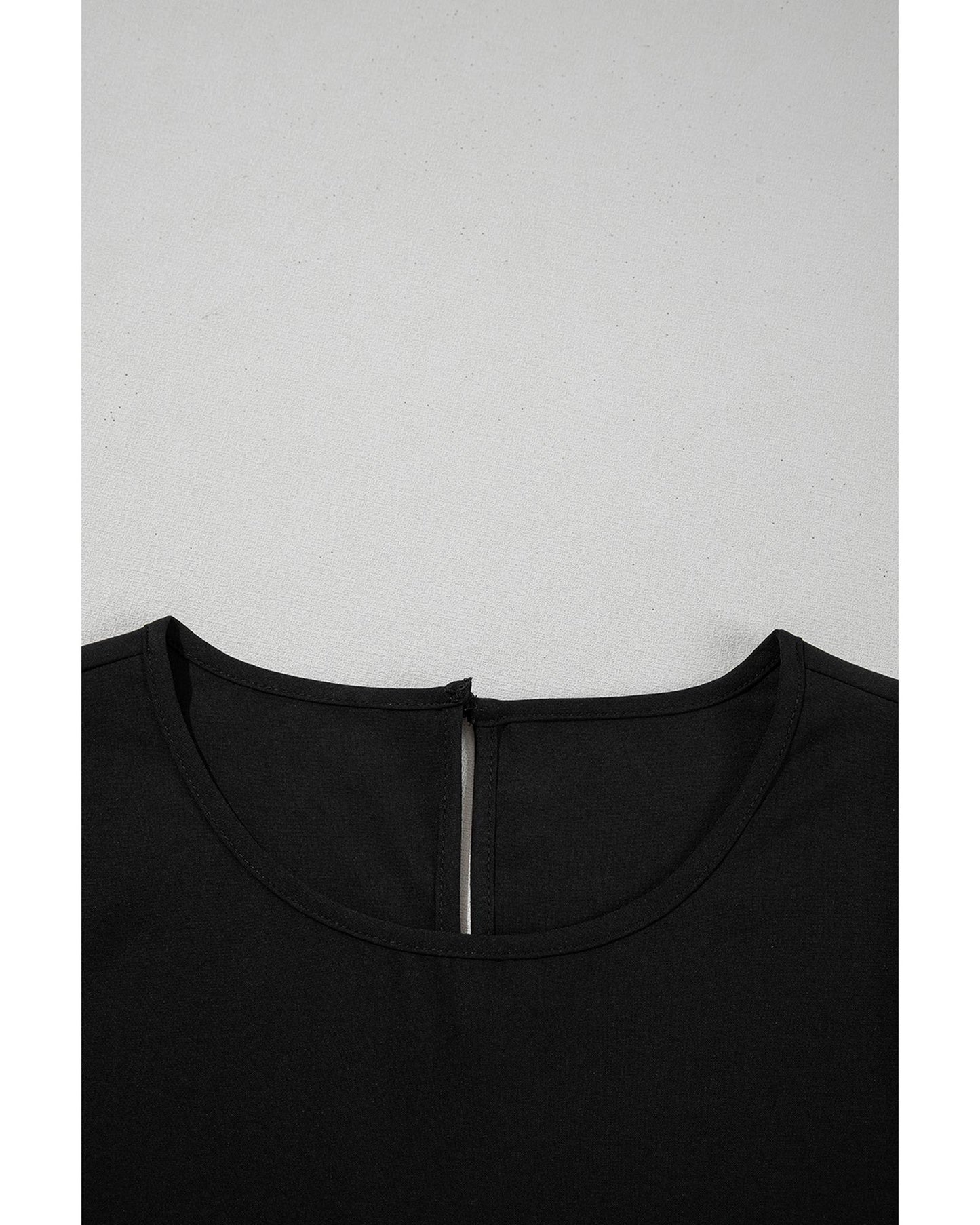 Black Ruffle Trimmed 3/4 Sleeve Round Neck Blouse - S