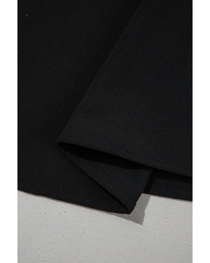 Black Ruffle Trimmed 3/4 Sleeve Round Neck Blouse - S