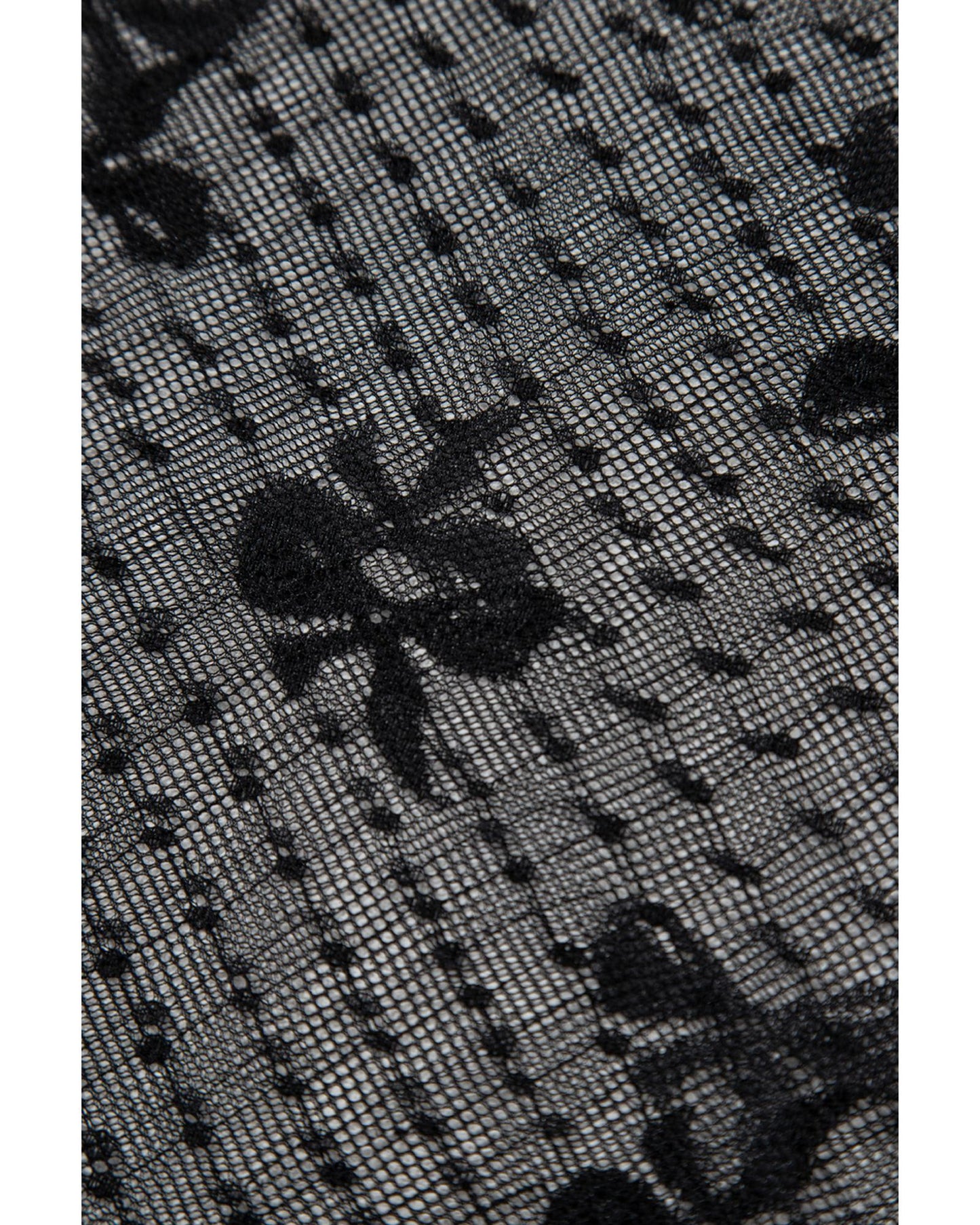 Black Bow Pattern Accent Mesh Long Sleeve Top - M