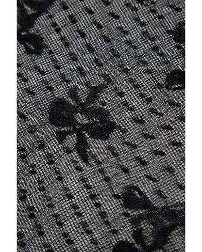 Black Bow Pattern Accent Mesh Long Sleeve Top - M