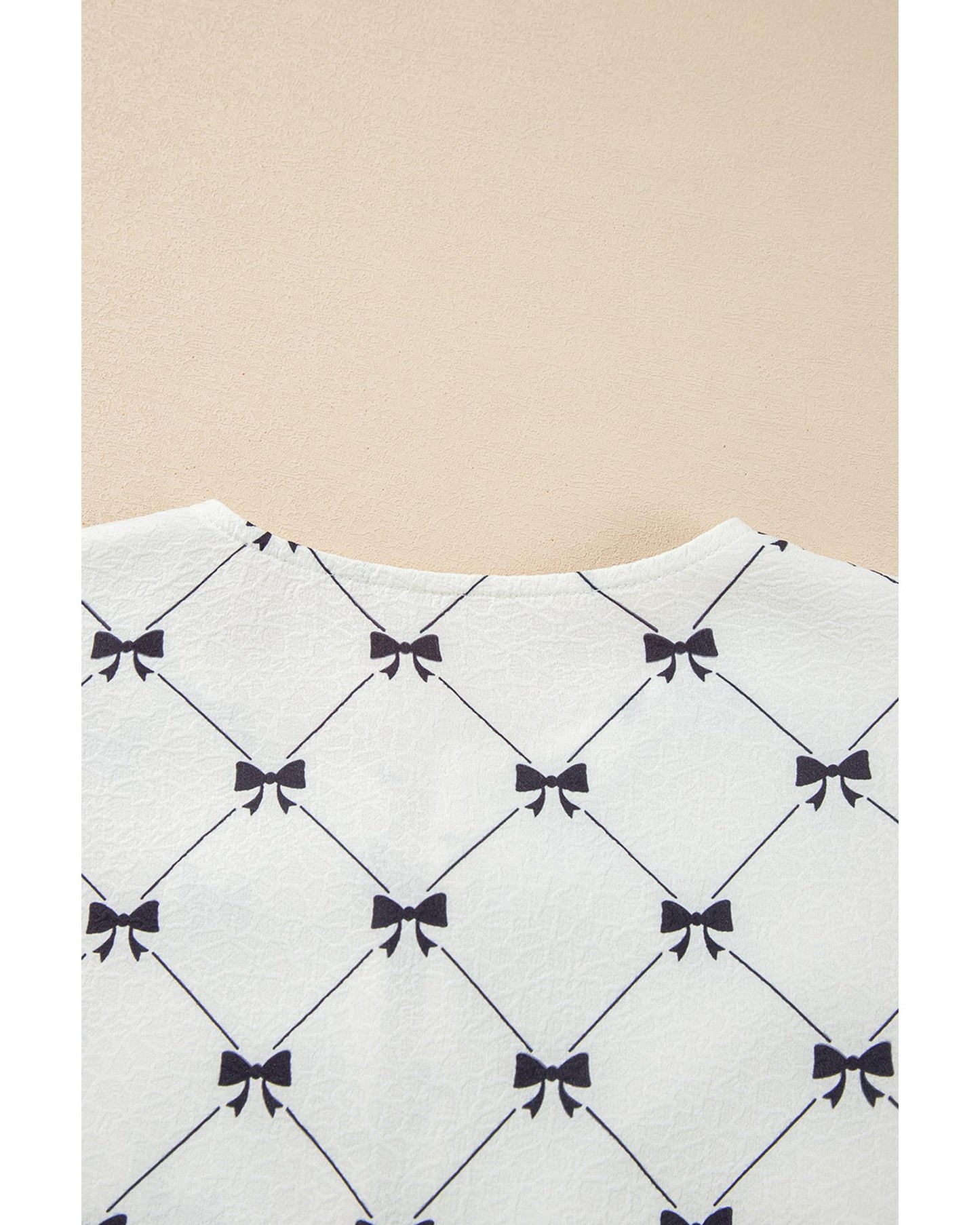 White Bowknot Print Front Knots Bubble Sleeve Blouse - S