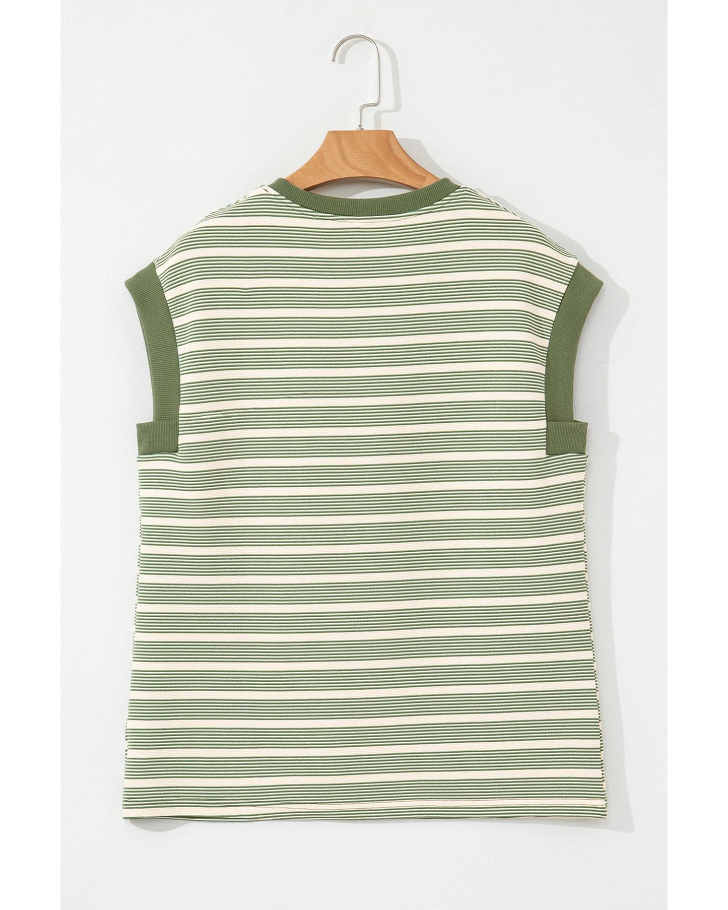 Green Stripe Contrast Edge Short Batwing Sleeve T Shirt - L